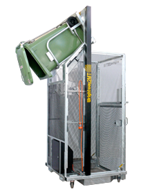 rental bin tipper with advanced safety features