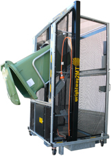 rental bin tipper from dock to skip below
